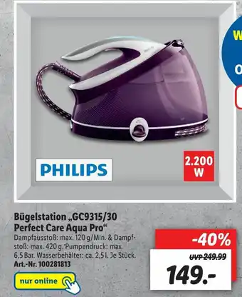 Lidl Bugelstation GC9315/30 perfect care aqua pro Angebot