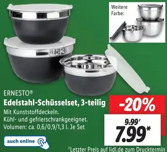 Lidl ERNESTO Edelstahl-Schüsselset, 3-teilig Angebot