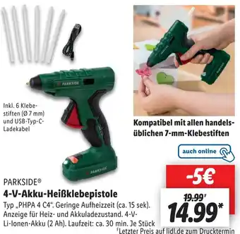 Lidl PARKSIDE 4-V-Akku-Heißklebepistole ,,PHPA 4 C4" Angebot