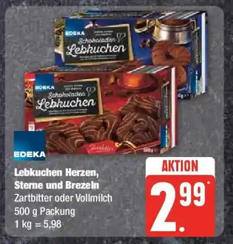 Marktkauf EDEKA Lebkuchen Herzen, Sterne und Brezeln Zartbitter oder Vollmilch 500 g Packung Angebot