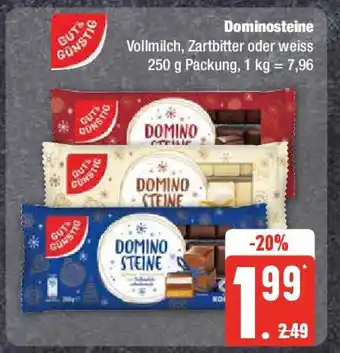 Marktkauf Gut & Gunstig Dominosteine Vollmilch, Zartbitter oder weiss 250 g Packung Angebot