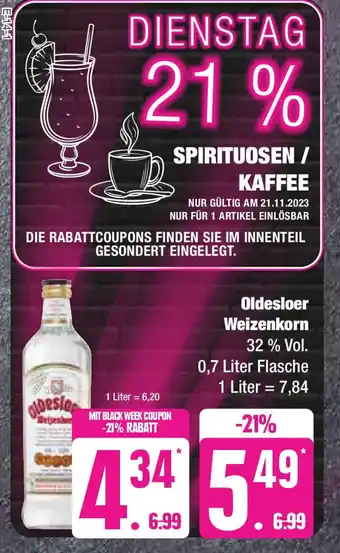 Marktkauf Oldesloer Weizenkorn 32 % Vol. 0,7 Liter Flasche Angebot