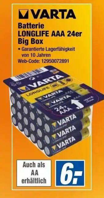 Expert Varta Batterie Longlife AAA 24er Big Box Angebot