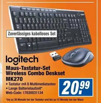 Expert Logitech Maus Tastatur Set Wireless Combo Deskset MK270 Angebot