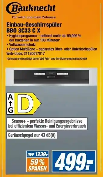 Expert Bauknecht Einbau Geschirrspüler BB0 3C33 C X Angebot