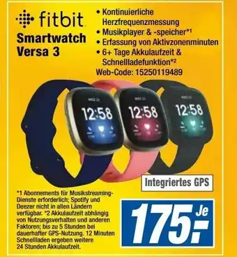 Expert Fitbit Smartwatch Versa 3 Angebot