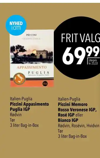 CITTI Markt Italien-Puglia Piccini Appasimento Puglia IGP Rødvin Tør 3 liter Bag-in-Box Angebot