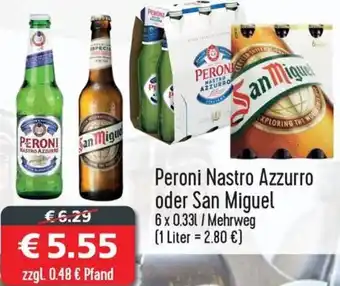 Getränkehaus Peroni Nastro Azzurro oder San Miguel 6 x 0.33 L Angebot