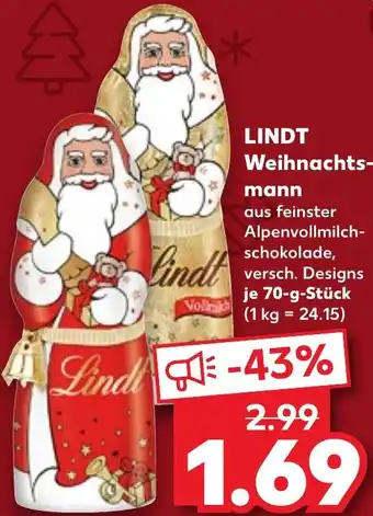 Kaufland LINDT Weihnachtsmann 70 g Stück Angebot