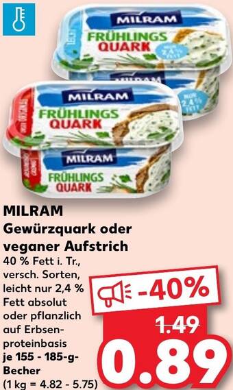 Kaufland MILRAM Gewürzquark oder veganer Aufstrich 155-185 g Becher Angebot