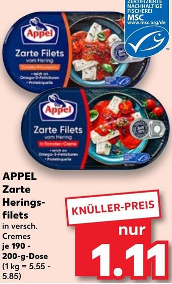 Kaufland APPEL Zarte Heringsfilets 190-200 g Dose Angebot