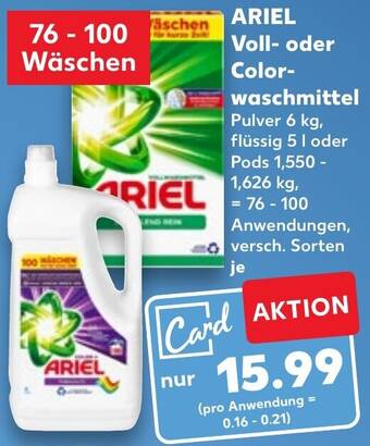 Kaufland ARIEL Voll oder Colorwaschmittel 76 - 100 Wäschen Angebot