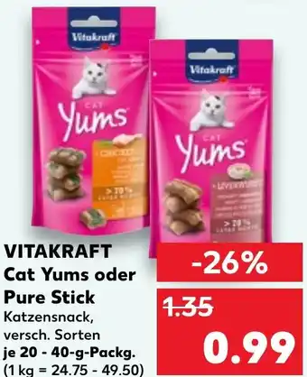 Kaufland VITAKRAFT Cat Yums oder Pure Stick 20-40 g Packg. Angebot