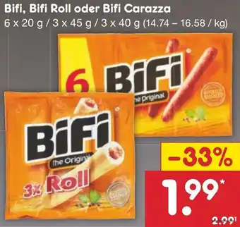 Netto Marken-Discount Bifi, Bifi Roll oder Bifi Carazza 6x20 g/3x45 g/3x40 g Angebot