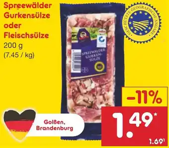 Netto Marken-Discount Spreewälder Gurkensülze oder Fleischsülze 200 g Angebot