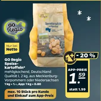 NETTO GO Regio Speisekartoffe mehligkochend, Deutschland Qualität I, 2 kg, aus Mecklenburg-Vorpommern oder Niedersachsen Angebot