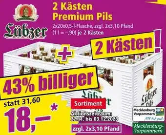 Norma Lübzer Premium Pils 2x20x0,5 L Flasche Angebot