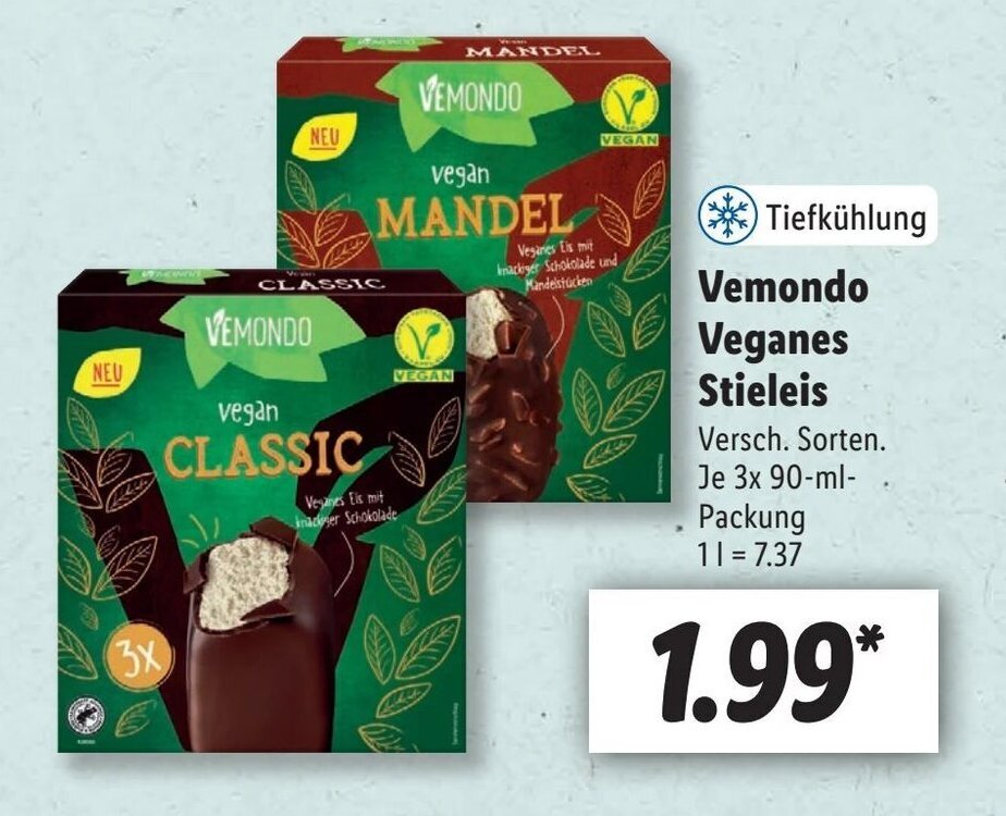 Vemondo Veganes Stieleis 3x90ml Angebot bei Lidl