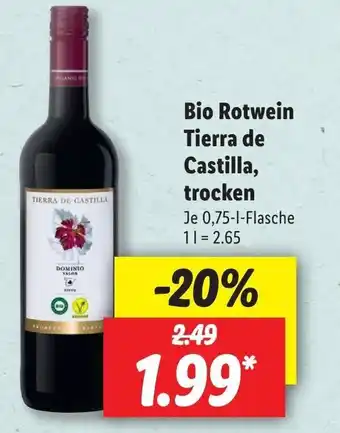 Lidl Bio Rotwein Tierra de Castilla, trocken 0,75L Angebot