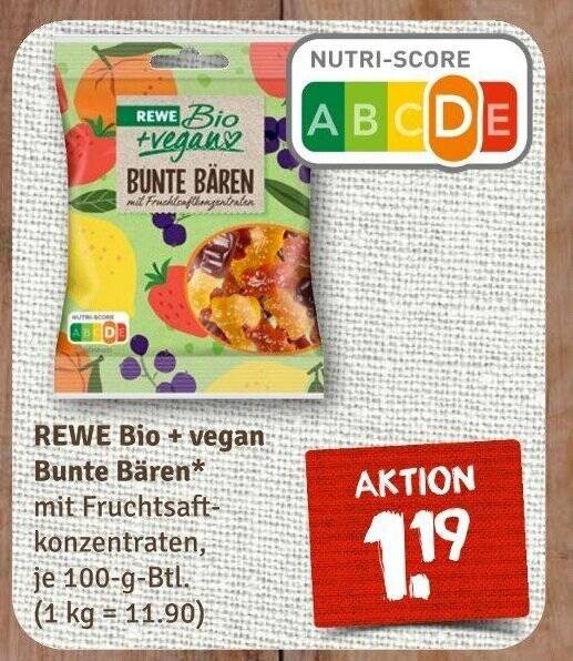 REWE Bio vegan Bunte Bären mit Fruchtsaft-konzentraten, je 100-g-Btl ...