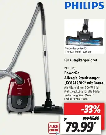 Lidl Philips PowerGo Allergie Staubsauger ,,FC8242/09" mit Beutel Angebot