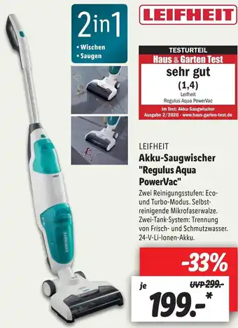 Lidl Leifheit Akku Saugwischer Regulus Aqua PowerVac Angebot