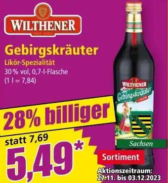 Norma WILTHENER Gebirgskräuter 0,7 L Flasche Angebot