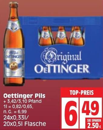 Edeka Oettinger Pils 24x0,33/20x0,5 L Flasche Angebot