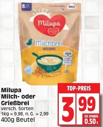 Edeka Milupa Milch oder Grießbrei 400g Beutel Angebot