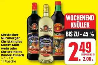 Edeka Gerstacker Nürnberger Christkindles Markt-Glühwein oder Christkindles Kinder-Punsch 1 L Flasche Angebot