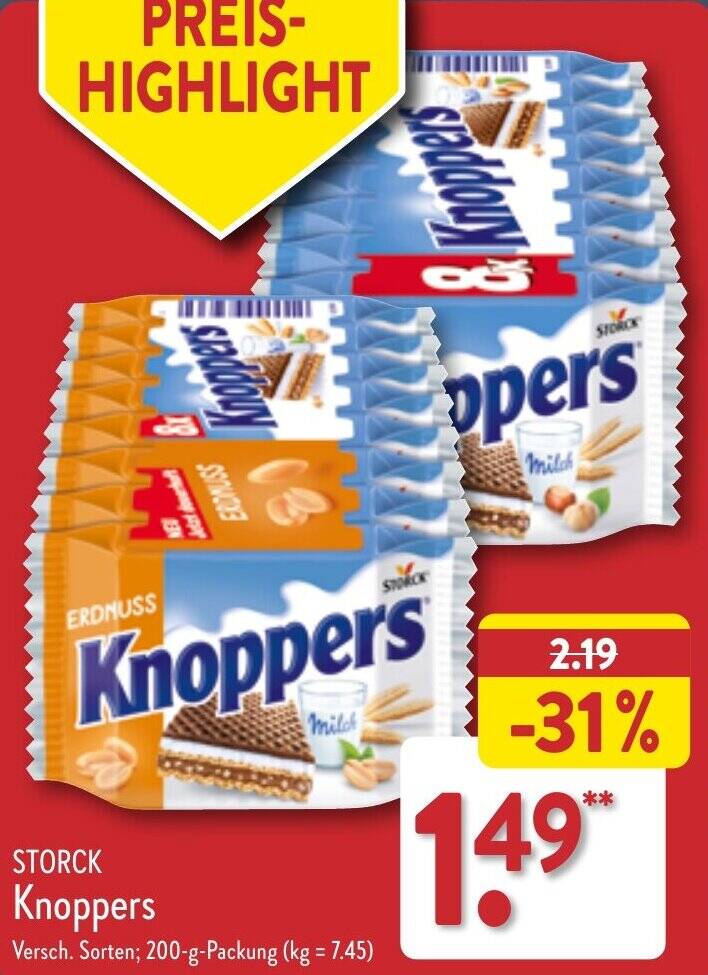 STORCK Knoppers 200 g Packung Angebot bei Aldi Nord