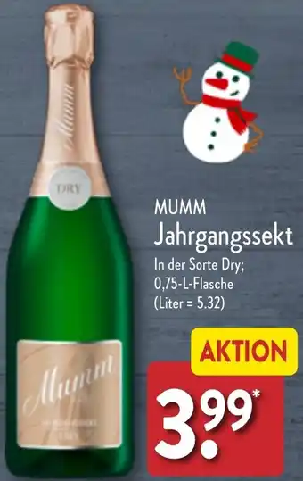 Aldi Nord MUMM Jahrgangssekt 0,75 L Flasche Angebot