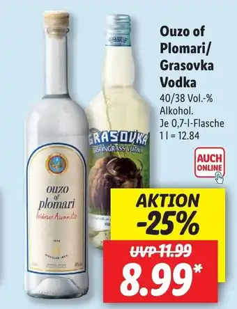 Lidl Ouzo of Plomari/Grasovka Vodka 0,7L Angebot