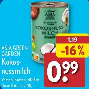 Aldi Nord ASIA GREEN GARDEN Kokosnussmilch 400 ml Dose Angebot