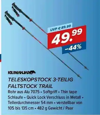 Hervis Kilimanjaro Teleskopstock 3-teilig Faltstock Trail Angebot