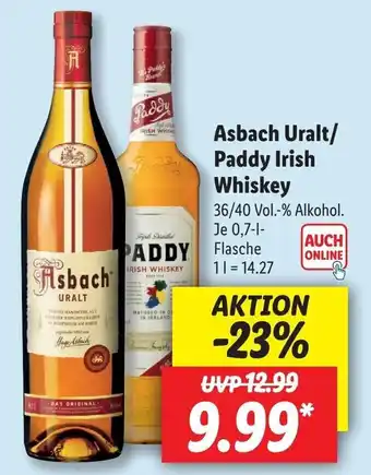 Lidl Asbach Uralt/Paddy Irish Whiskey 0,7L Angebot