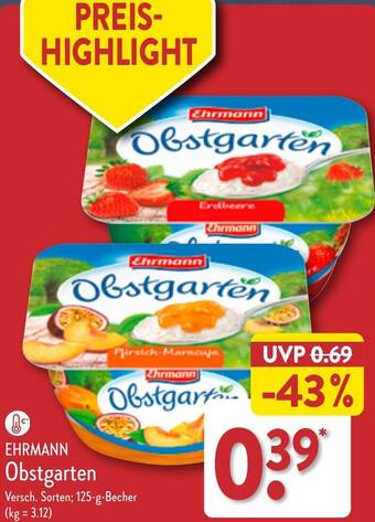 Aldi Nord EHRMANN Obstgarten 125 g Becher Angebot