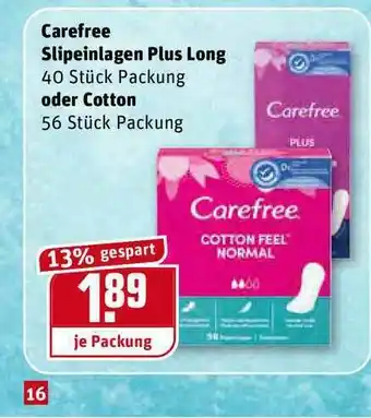 REWE Kaufpark Carefree Slipeinlagen Plus Long Oder Cotton Angebot