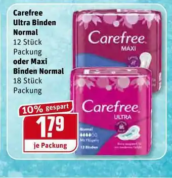 REWE Kaufpark Carefree Ultra Binden Normal Oder Maxi Binden Normal Angebot