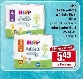 REWE Kaufpark Hipp Extra Weiche Windeln Maxi Gr.4, Oder Junior Gr.5 Angebot