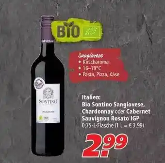 Marktkauf Italien: Bio Sontino Sangiovese Chardonnay Oder Cabernet Sauvignon Rosato Igp Angebot