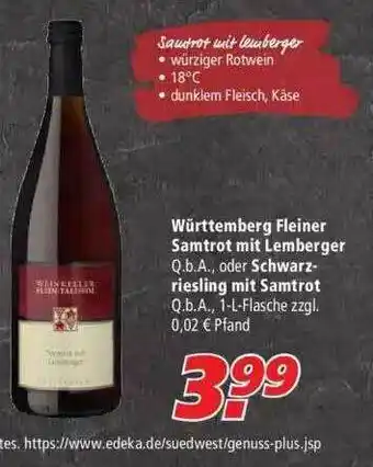 Marktkauf Württemberg Fleiner Samgrot Mit Lemberger Q.b.a. Oder Schwarz-riesling Mit Samtrot Angebot