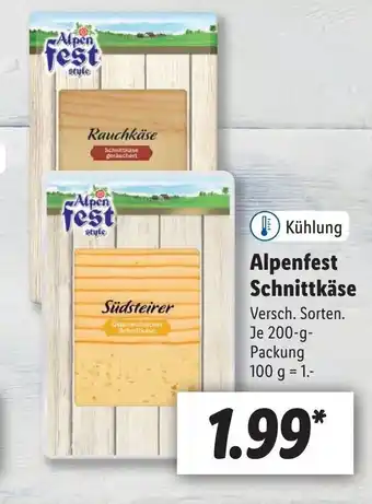 Lidl Alpenfest Schnittkäse 200g Angebot