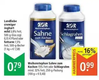 Marktkauf Landliebe Cremiger Joghurt Mild Oder Fettarm Weihenstephan Sahne Zum Kochen Oder Schlagrahm Angebot