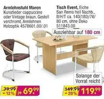 Möbel Boss Armlehnstuhl Maren, Tisch Event Angebot