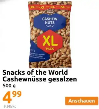 Action Snacks of the World Cashewnüsse gesalzen 500 g Angebot