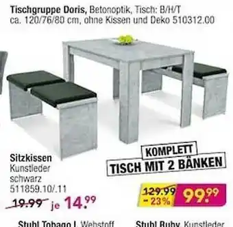 Möbel Boss Tischgruppe Doris, Sitzkissen Angebot