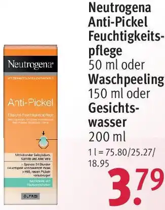 Rossmann Neutrogena Anti-Pickel Feuchtigkeitspflege 50 ml oder Waschpeeling 150 ml oder Gesichtswasser 200 ml Angebot