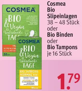 Rossmann Cosmea Bio Slipeinlagen 38 - 48 Stück oder Bio Binden oder Bio Tampons 16 Stück Angebot