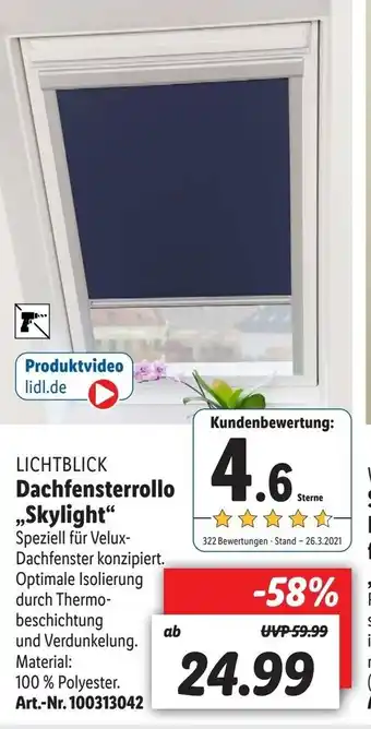 Lidl Lichtblick Dachfensterrollo ,,Skylight" Angebot